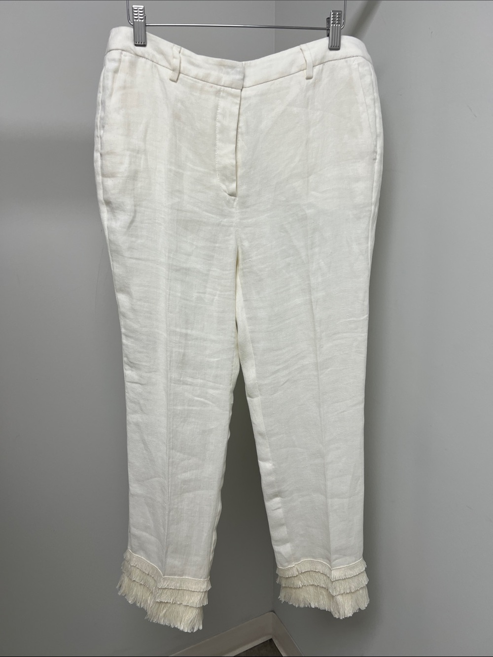MaxMara Cream Linen-Blend Fringe Hem Chinos